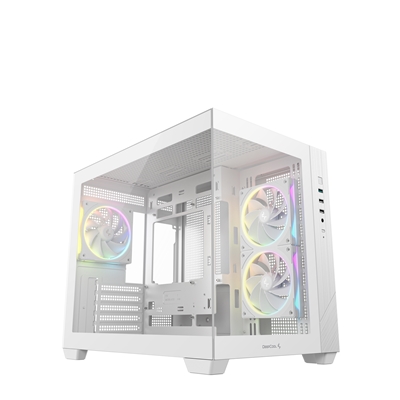 DeepCool CG330 3F ARGB Dual-Chamber Micro-ATX Tower Case, Tempered Glass Panels, 3 x 120mm ARGB Fans, USB 3.0, ITX/Micro-ATX, White