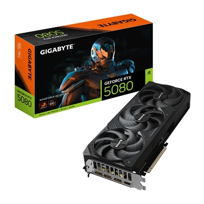 Gigabyte NVIDIA GeForce RTX 5080 WINDFORCE OC SFF 16GB GDDR7 Graphics Card, 10752 CUDA Cores, 2670 MHz Core Clock, Triple Fan, 3x DisplayPorts / 1x HDMI Port