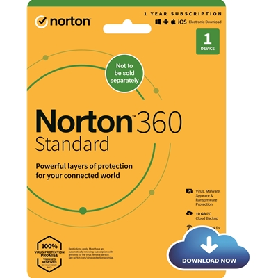 Norton 360 Standard, Antivirus Software for 1 Device, 1-year Subscription, Includes Secure VPN, Password Manager and 10GB of Cloud Storage, PC/Mac/iOS/Android, Activation Code by email – ESD