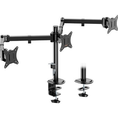VonHaus Triple Monitor Stand for 17-27″ Screens, Three Screen Monitor Mount with Desk Clamp, Height Adjustable, Easy Assemble Stand with Full Tilt, Rotation & Swivel Arms, VESA 75×75 & 100x100mm