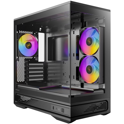 Antec Constellation C2M ARGB Micro-ATX PC Case, 270′ Panoramic Tempered Glass, 240mm and 120mm ARGB PWM Fans, USB-C, 360mm Radiator Support, Black