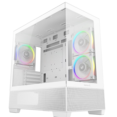 DeepCool CG380 3F Micro-ATX Gaming Case White Panoramic Tempered Glass Side Panel, Mesh Airflow Front, 3 Pre-Installed ARGB Fans, USB-C & USB-A Front I/O, Spacious SFF/mATX/ITX Build Support