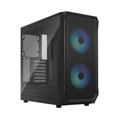 Fractal Design Focus 2 RGB Black ATX Mid Tower PC Case, Clear Tempered Glass, High-Airflow Mesh Front, 2 x 140mm Aspect RGB Fans, 360mm Radiator Support, 405mm GPU Clearance