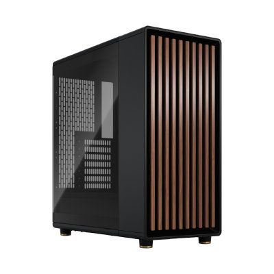 Fractal Design North Mid Tower PC Case – Charcoal Black, Dark Tinted Tempered Glass, Walnut Front, ATX, 2x 140mm PWM Fans