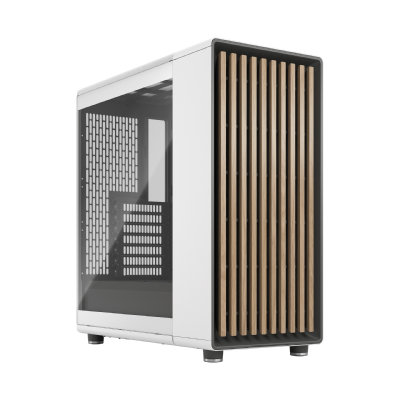 Fractal Design North Chalk White ATX Mid Tower PC Case, Dark-Tint Tempered Glass, Real Walnut Front, 2 x 140mm PWM Fans, USB-C 20Gbps, 360mm Radiator Support, 355mm GPU Clearance