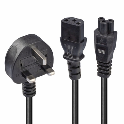 Lindy 30374 2.5m UK 3 Pin Plug To IEC C13 (Kettle) & IEC C5 (Clover) 10 Amp Mains Splitter Extension Cable – Black