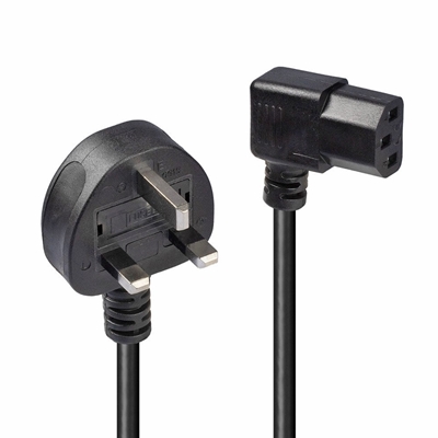 Lindy 30446 1m UK 3 Pin Plug To Right Angle IEC C13 (Kettle) 5 Amp Fuse Mains Extension Cable – Black