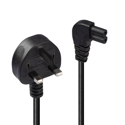 Lindy 30454 0.5m UK 3 Pin Plug To Right Angle IEC C7 (Figure-8) 3 Amp Fuse Mains Extension Cable – Black