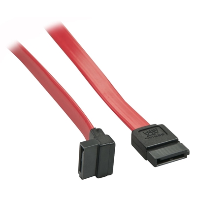Lindy 33352 0.7m SATA (7 Pin) to 90 Deg SATA (7 Pin) Cable – Red/Black, Compatible With SATA III And Backwards Compatible With SATA I And II, 10 Year Warranty