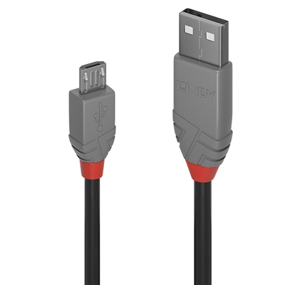 Lindy 36734 3m USB-A (M) 2.0 To USB Micro-B (M) 2.0 Anthra Line 480Mbps Cable – Black