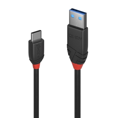 Lindy 36915 0.5m USB-A (M) 3.2 To USB-C (M) 3.2 Black Line 10Gbps Cable – Black
