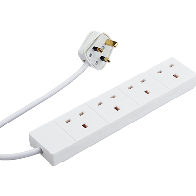 2m 4 Gang UK Mains Extension – White
