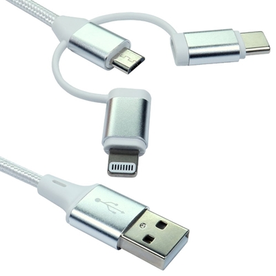 NEWlink 1.2m 3-in-1 USB Charging Cable, USB-A To USB Micro, USB-A To USB-C, USB-A to Lightning – White