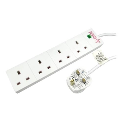 5m 4 Gang Surge Protected LED Indicator UK Mains Extension – White