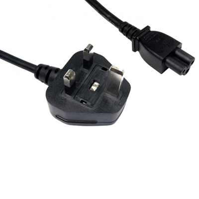 1.8m UK 3 Pin Plug To IEC C5 (Clover) 5 Amp Fuse Mains Extension Cable – Black