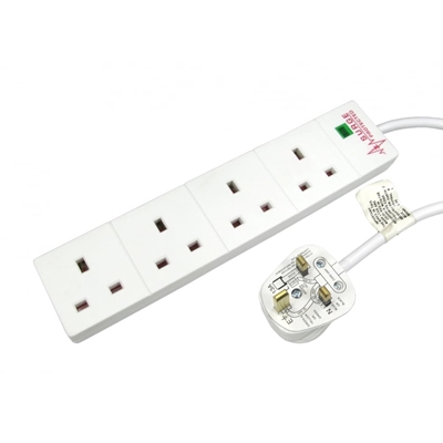 2m 4 Gang Surge Protected LED Indicator UK Mains Extension – White