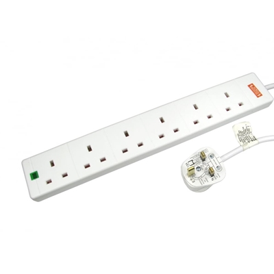 5m 6 Gang Surge Protected LED Indicator UK Mains Extension – White