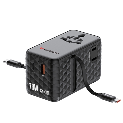 Verbatim Charge ‘n’ Travel 70W 2C Retractable Universal Travel Adapter Black, Fast Charging up to 70W