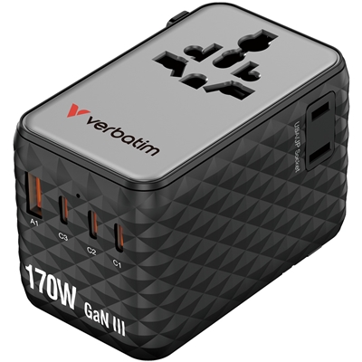 Verbatim Charge ‘n’ Travel 170W Universal Travel Adapter Black, Charge Up To 6 Devices AT Once