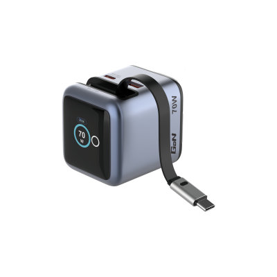 Verbatim Mini GaN Charger 70W Retractable USB-C Cable & Display, USB-C Port, USB-A Port