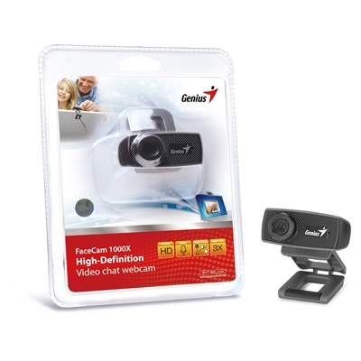 Genius FaceCam 1000X HD WebCam V2, 1280×720, True-to-life HD 720p with Built-in Microphone, For Skype, FaceTime, Hangouts, WebEx, USB Connection, Black