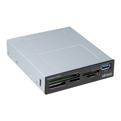 Akasa USB 3.0 Multi Card Reader, Supports CF/MS/SD/MicroSD UHS-II Cards, 3.5″, Internal USB 3.0 Connector, Black, for PC