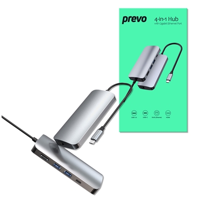 Prevo C501R 4-In-1 USB-C Networking Hub Docking Station with RJ-45 Gigabit Ethernet, 60W Passthrough, USB-A USB 3.0, 4K HDMI for PC, Laptop, Tablet – Windows & Mac iOS Compatible