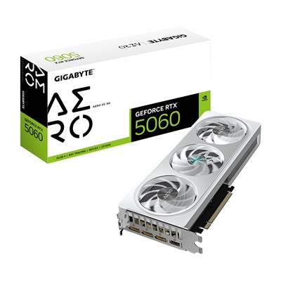 Gigabyte NVIDIA GeForce RTX 5060 AERO OC 8GB GDDR7 Graphics Card, 3840 CUDA Cores, 2595 MHz Core Clock, Triple Fan, 3x DisplayPorts / 1x HDMI Port
