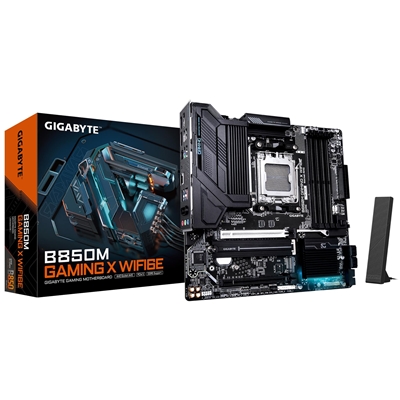 Gigabyte B850M GAMING X WIFI6E AMD AM5 Socket Motherboard, Micro-ATX, 4x DDR5 Slots, 2x M.2 Sockets, Fitted I/O Shield, 2.5GbE LAN, Wi-Fi 6E, 2x DisplayPorts / 1x HDMI Port