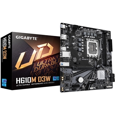 Gigabyte H610M D3W (Rev. 1.1) Intel 1700 Socket Motherboard, Micro-ATX, 2x DDR5 Slots, 1x M.2 Socket, GbE LAN, 1x DisplayPort / 1x HDMI Port