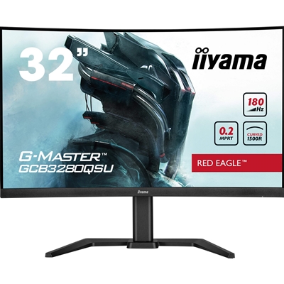 iiyama G-Master GCB3280QSU-B2  Red Eagle 32 Inch Curved Gaming Monitor, Black, 2560×1440, 0.2ms, 180hz, FreeSync, HDMI, Display Port, USB Hub, Speakers, Int PSU, Height Adjustable, Swivel, VESA