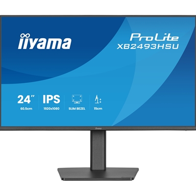 iiyama PROLITE XB2493HSU-B1 24 inch IPS Monitor, Full HD, 1ms, USB Hubx2, HDMI, DisplayPort, Freesync, 120Hz, Speakers, Black, ACR, Internal PSU, VESA, Height Adjustable