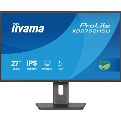 iiyama XB2792HSU-B1 27-Inch Eco IPS LCD, 120Hz, 1ms, Eyesafe & EyeComfort Certified, 1920×1080, 300 cd/m (2) Brightness, 1x HDMI,1 x DisplayPort, 2 x USB, 2 x 2W Speakers, TCO10, TUV-GS, Epeat Silver, Height Adjustable Stand