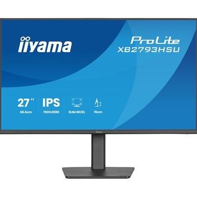 iiyama ProLite monitor XB2793HSU-B1 Height Adjustable, 27″ IPS, 120Hz, Black, 4-side slim bezel and C energy class, HDMI, Display Port, USB Hub