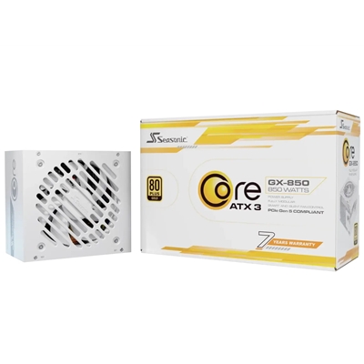 Seasonic CORE GX ATX 3.1 (SRP-CGX851-A5A32SF-W) 850W PSU, 120mm Fan, 80 PLUS Gold, Fully Modular, Individual White Cables with Braided Pattern, 7 Years Warranty – WHITE