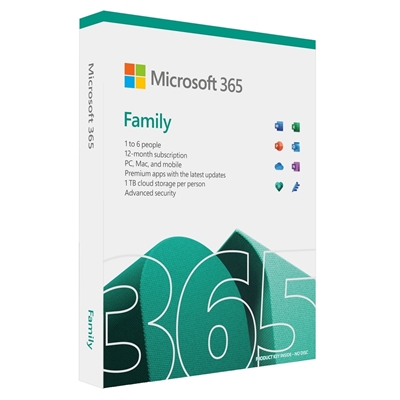 Microsoft 365 Family Medialess 1 Year Subscription 6 Users – Retail Boxed FY25H2