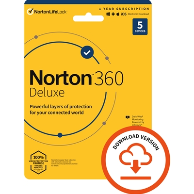 Norton 360 Deluxe, Antivirus Software for 5 Devices, 1-year Subscription, Includes Secure VPN, Password Manager and 50GB of Cloud Storage, PC/Mac/iOS/Android, Activation Code by email – ESD