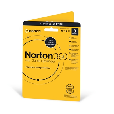 Norton 360 with Game Optimizer, Antivirus for 3 Devices, 1-year subscription Includes VPN, Dark Web Monitoring, Password Manager, 50GB of Cloud Storage, PC/Mac/iOS/Android, Activation Code by email – ESD