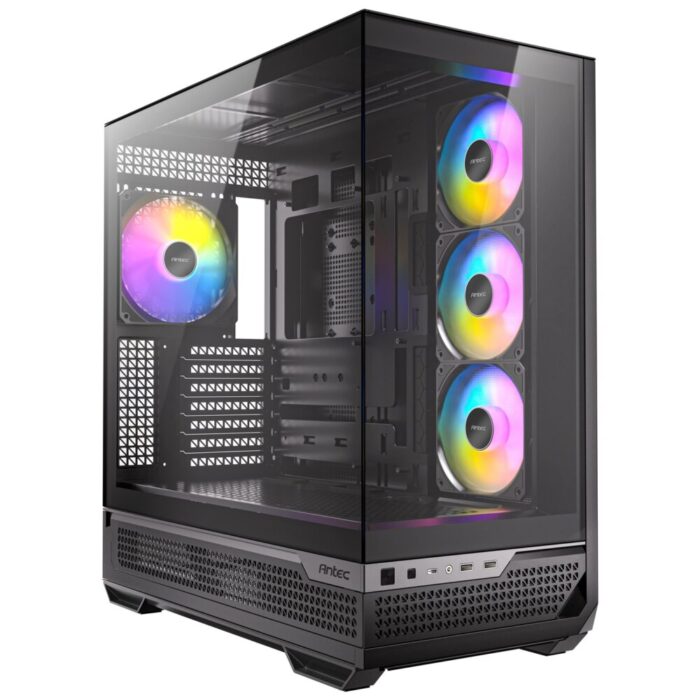 Antec Constellation C7 Mid Tower Gaming Case, 1 x USB Type-C / 2 x USB 3.0, Tempered Glass Front and Side Window Panel, Vertical Airflow, 4 x Pre-Installed ARGB LED Fans, E-ATX (= 272mm), ATX, M-ATX, ITX Compatible