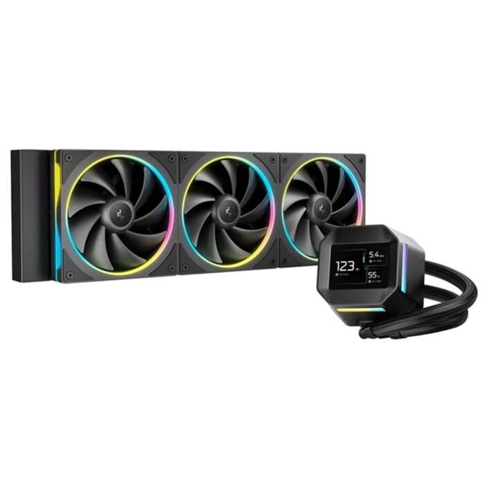 DeepCool LM360 Liquid CPU Cooler with 2.4″ IPS Display, 360mm AIO, Triple 120mm ARGB Fans, Anti-Leak Technology, PWM Pump, Intel LGA 1851/1700 & AMD AM5 Compatible, Black