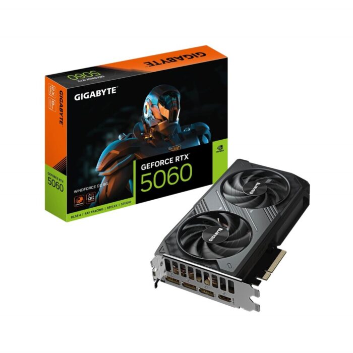 Gigabyte NVIDIA GeForce RTX 5060 WINDFORCE OC 8GB GDDR7 Graphics Card, 3840 CUDA Cores, 2512 MHz Core Clock, Dual Fan, 3x DisplayPorts / 1x HDMI Port